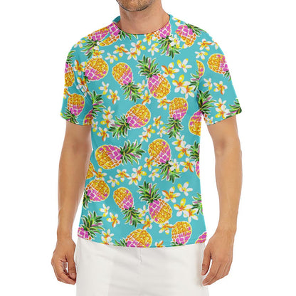 Aloha Summer Pineapple Pattern Print Men's Short Sleeve Rash Guard