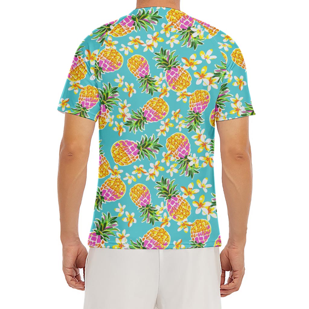 Aloha Summer Pineapple Pattern Print Men's Short Sleeve Rash Guard