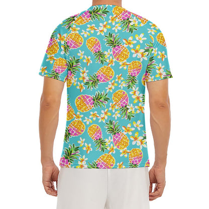 Aloha Summer Pineapple Pattern Print Men's Short Sleeve Rash Guard