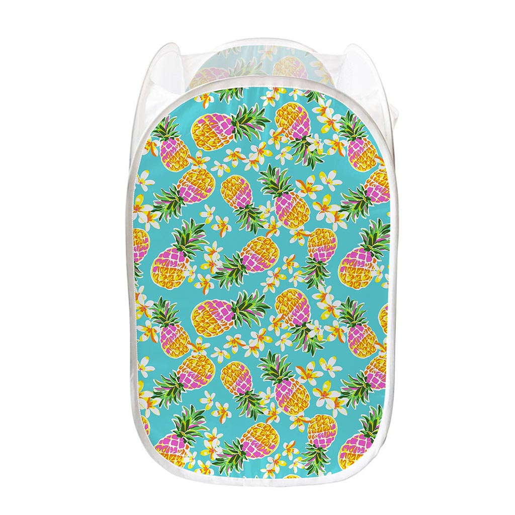 Aloha Summer Pineapple Pattern Print Mesh Laundry Hamper