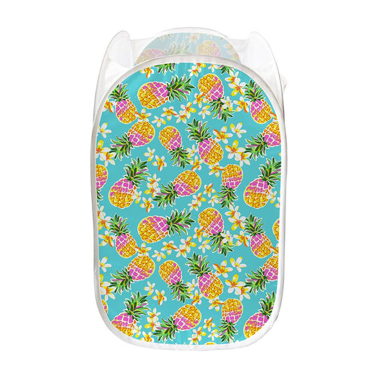 Aloha Summer Pineapple Pattern Print Mesh Laundry Hamper