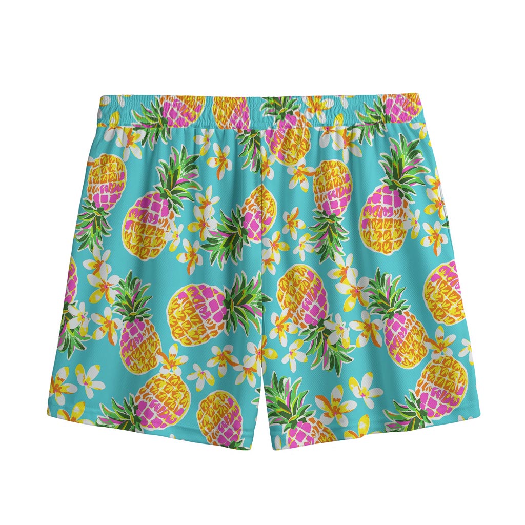 Aloha Summer Pineapple Pattern Print Mesh Shorts