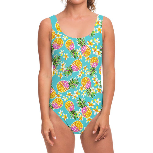 Aloha Summer Pineapple Pattern Print One Piece Swimsuit