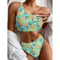Aloha Summer Pineapple Pattern Print One Shoulder Bikini Set