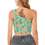 Aloha Summer Pineapple Pattern Print One Shoulder Crop Top