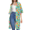 Aloha Summer Pineapple Pattern Print Open Front Beach Cover Up