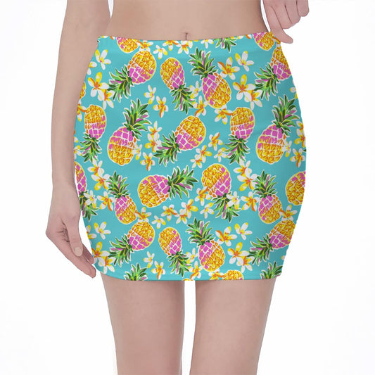 Aloha Summer Pineapple Pattern Print Pencil Mini Skirt