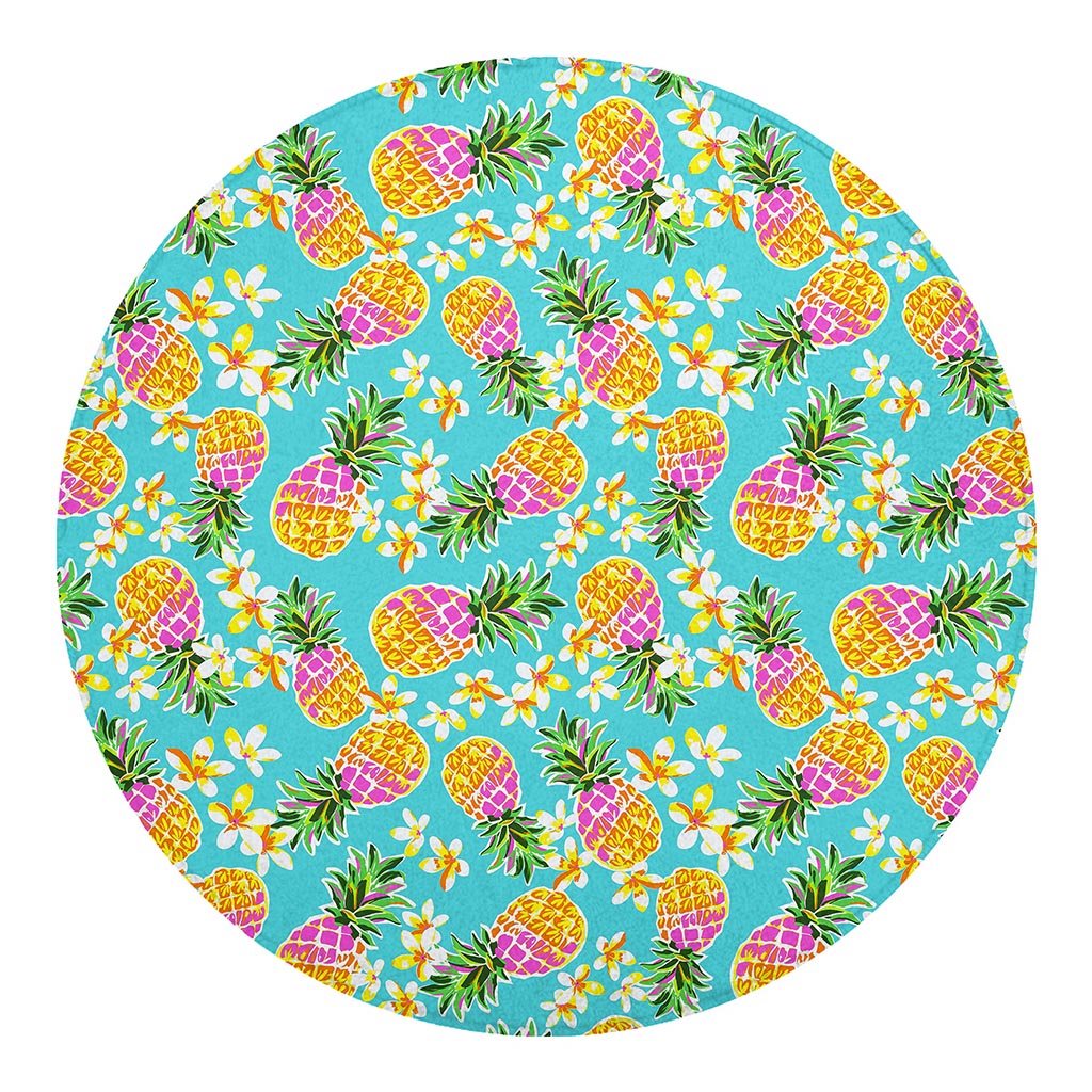 Aloha Summer Pineapple Pattern Print Round Blanket