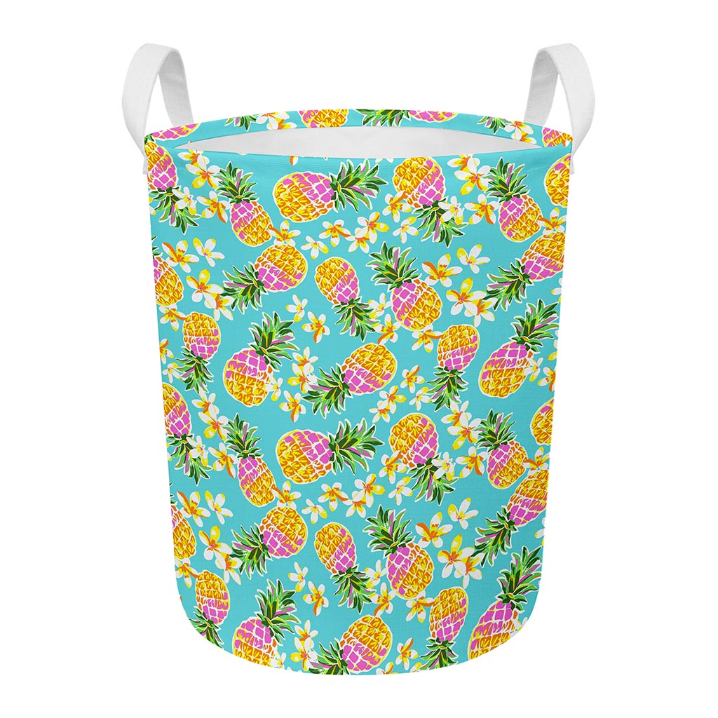 Aloha Summer Pineapple Pattern Print Round Laundry Basket