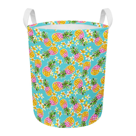 Aloha Summer Pineapple Pattern Print Round Laundry Basket
