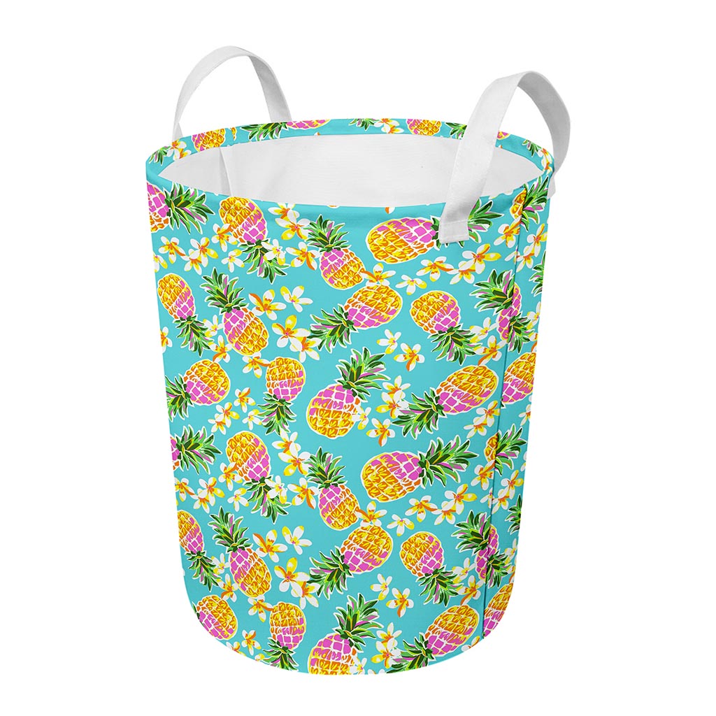 Aloha Summer Pineapple Pattern Print Round Laundry Basket