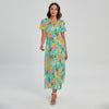 Aloha Summer Pineapple Pattern Print Short Sleeve Maxi Dress