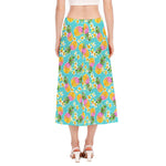 Aloha Summer Pineapple Pattern Print Side Slit Midi Skirt