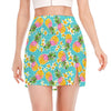 Aloha Summer Pineapple Pattern Print Side Slit Mini Skirt