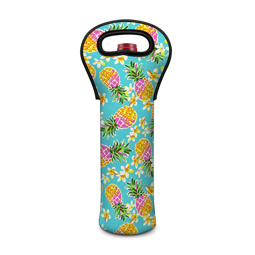 Aloha Summer Pineapple Pattern Print Single Neoprene Wine Tote