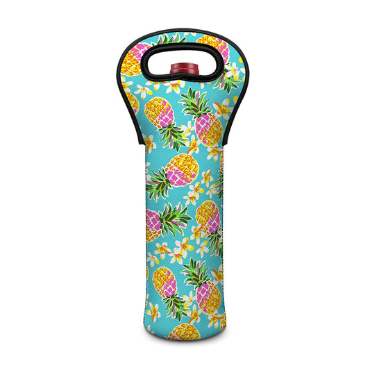 Aloha Summer Pineapple Pattern Print Single Neoprene Wine Tote