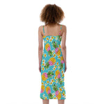 Aloha Summer Pineapple Pattern Print Slim Fit Midi Cami Dress