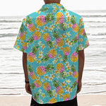 Aloha Summer Pineapple Pattern Print Textured Short Sleeve Shirt
