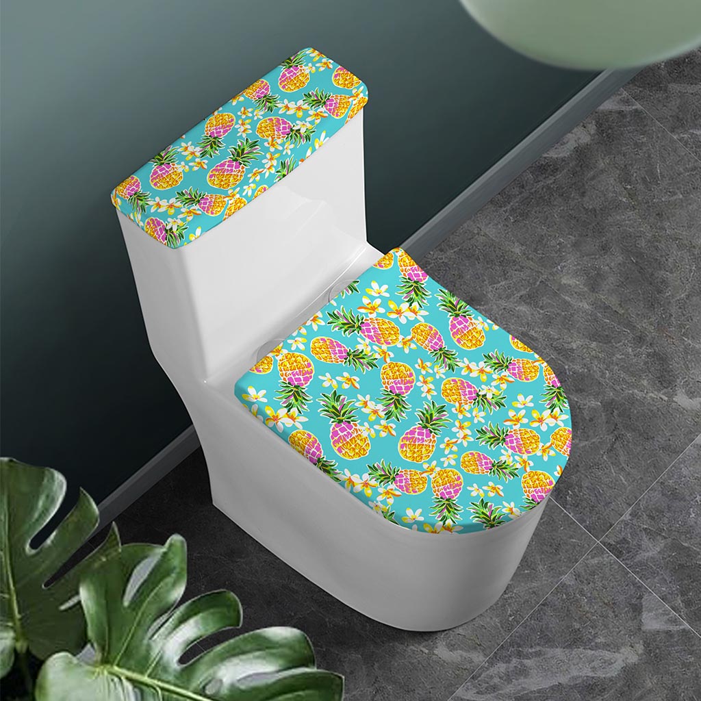 Aloha Summer Pineapple Pattern Print Toilet Lid And Tank Cover Set