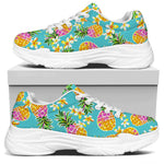 Aloha Summer Pineapple Pattern Print White Chunky Shoes