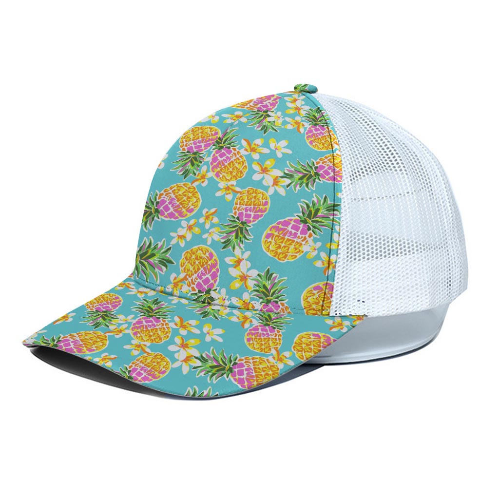 Aloha Summer Pineapple Pattern Print White Mesh Trucker Cap