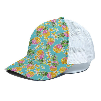 Aloha Summer Pineapple Pattern Print White Mesh Trucker Cap