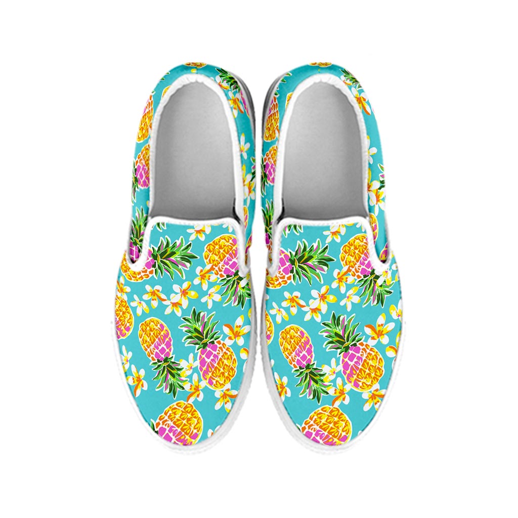 Aloha Summer Pineapple Pattern Print White Slip On Sneakers