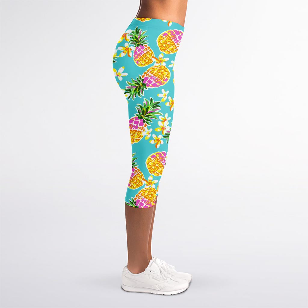 Aloha Summer Pineapple Pattern Print Women's Capri Leggings