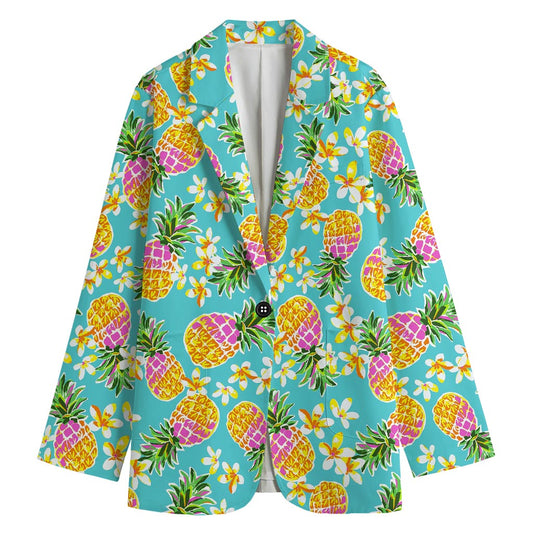 Aloha Summer Pineapple Pattern Print Women's Cotton Blazer