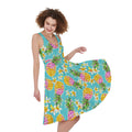 Aloha Summer Pineapple Pattern Print Sleeveless Knee Length Dress