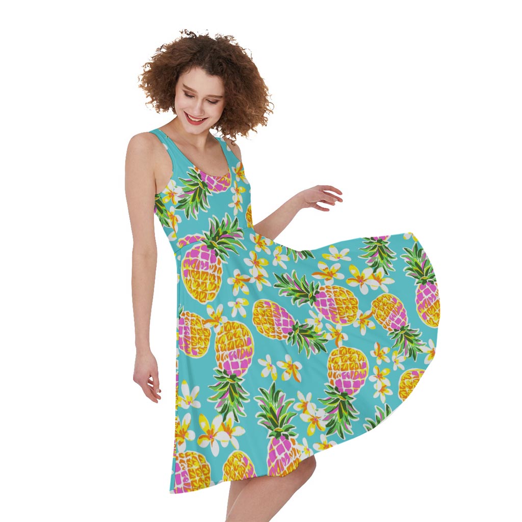 Aloha Summer Pineapple Pattern Print Women's Sleeveless Dress