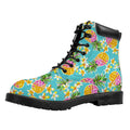 Aloha Summer Pineapple Pattern Print Padded Collar Lace Up Boots