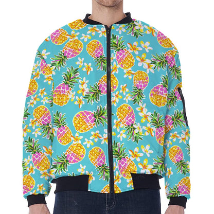 Aloha Summer Pineapple Pattern Print Zip Sleeve Bomber Jacket