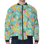 Aloha Summer Pineapple Pattern Print Zip Sleeve Bomber Jacket