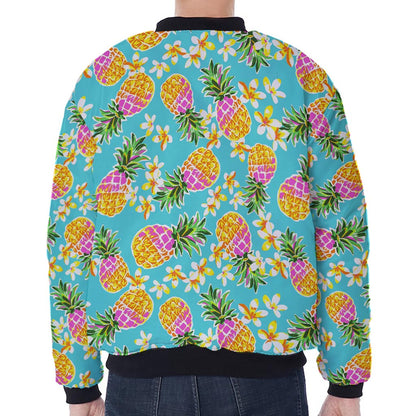 Aloha Summer Pineapple Pattern Print Zip Sleeve Bomber Jacket