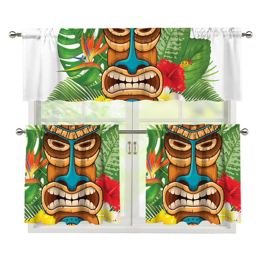 Aloha Tiki Print 3 Piece Kitchen Curtains