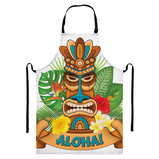 Aloha Tiki Print Bib Apron With Pocket