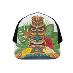 Aloha Tiki Print Black Mesh Trucker Cap