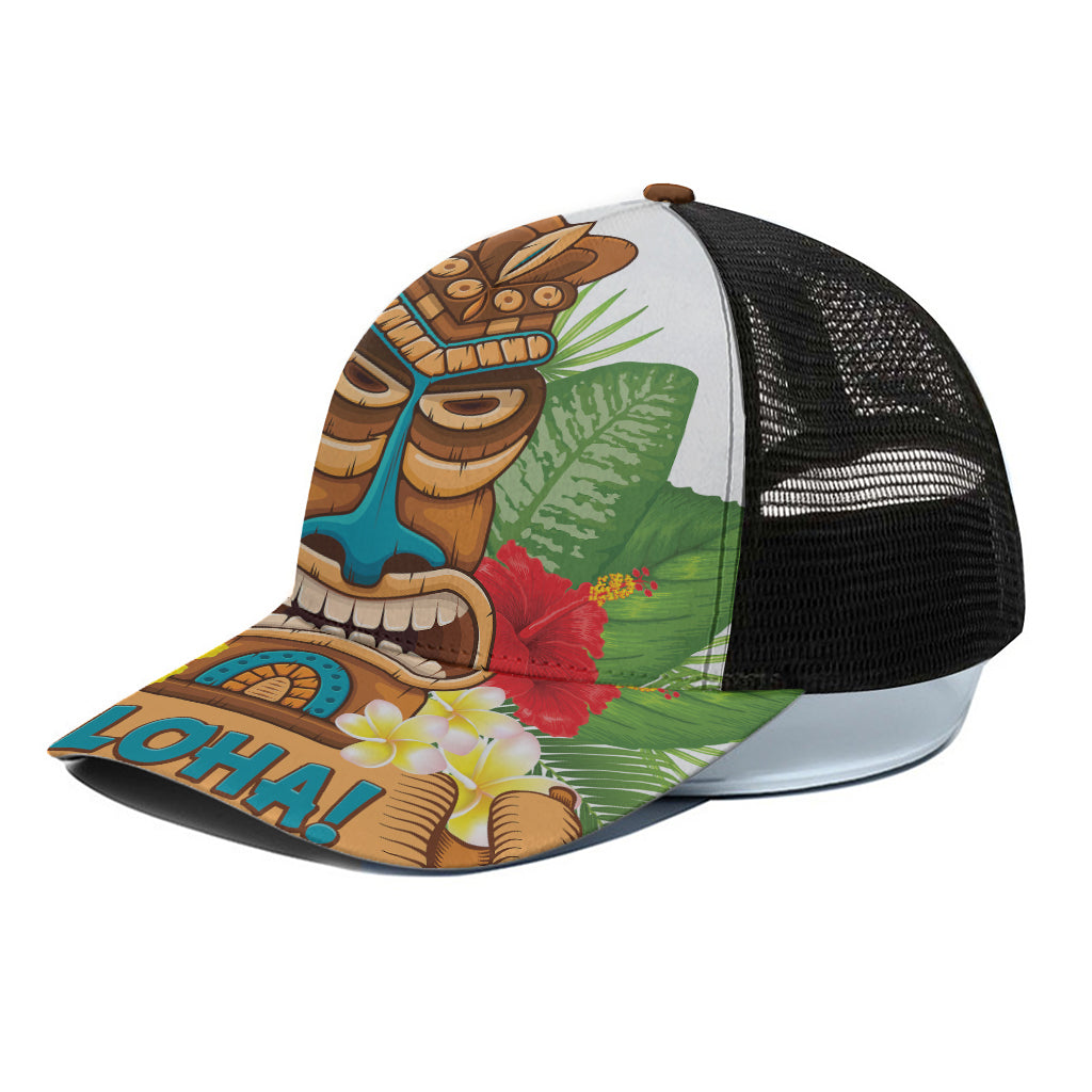 Aloha Tiki Print Black Mesh Trucker Cap