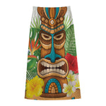 Aloha Tiki Print Cotton Front Slit Maxi Skirt