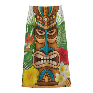 Aloha Tiki Print Cotton Front Slit Maxi Skirt