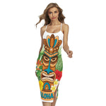 Aloha Tiki Print Cross Back Cami Dress
