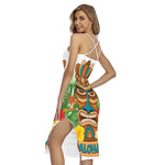Aloha Tiki Print Cross Back Cami Dress