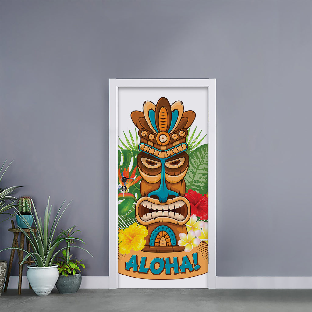 Aloha Tiki Print Door Sticker