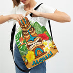 Aloha Tiki Print Drawstring Backpack