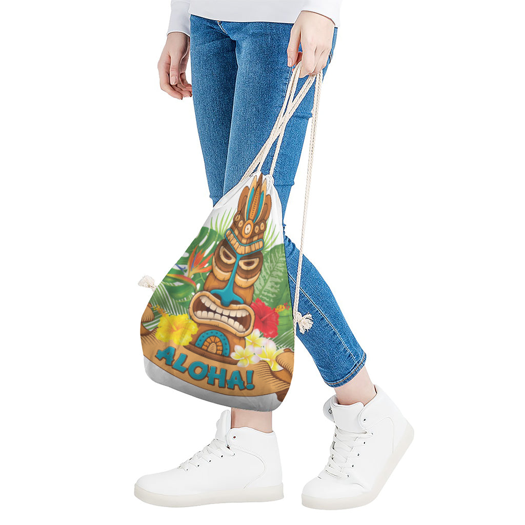 Aloha Tiki Print Drawstring Bag