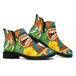 Aloha Tiki Print Flat Ankle Boots