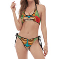 Aloha Tiki Print Halter Scoop Tie Side Bikini