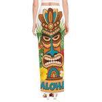 Aloha Tiki Print High Slit Maxi Skirt