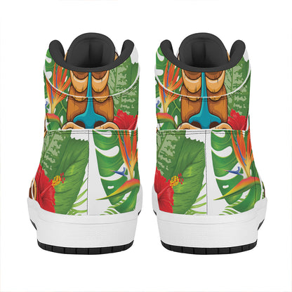 Aloha Tiki Print High Top Leather Sneakers